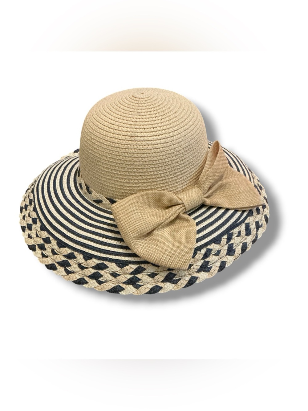 Indigo Soul Straw Sun Hat Navy Stripe Floppy Brim Beach Hat One Size